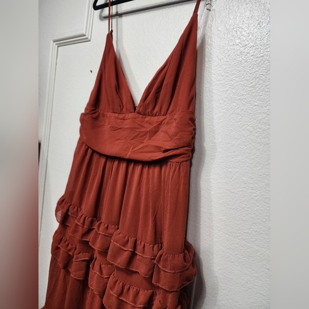 Lulus Lavish Perfection Rust Orange Ruffled Tiered Maxi Dress L Wedding Party - Picture 7 of 8